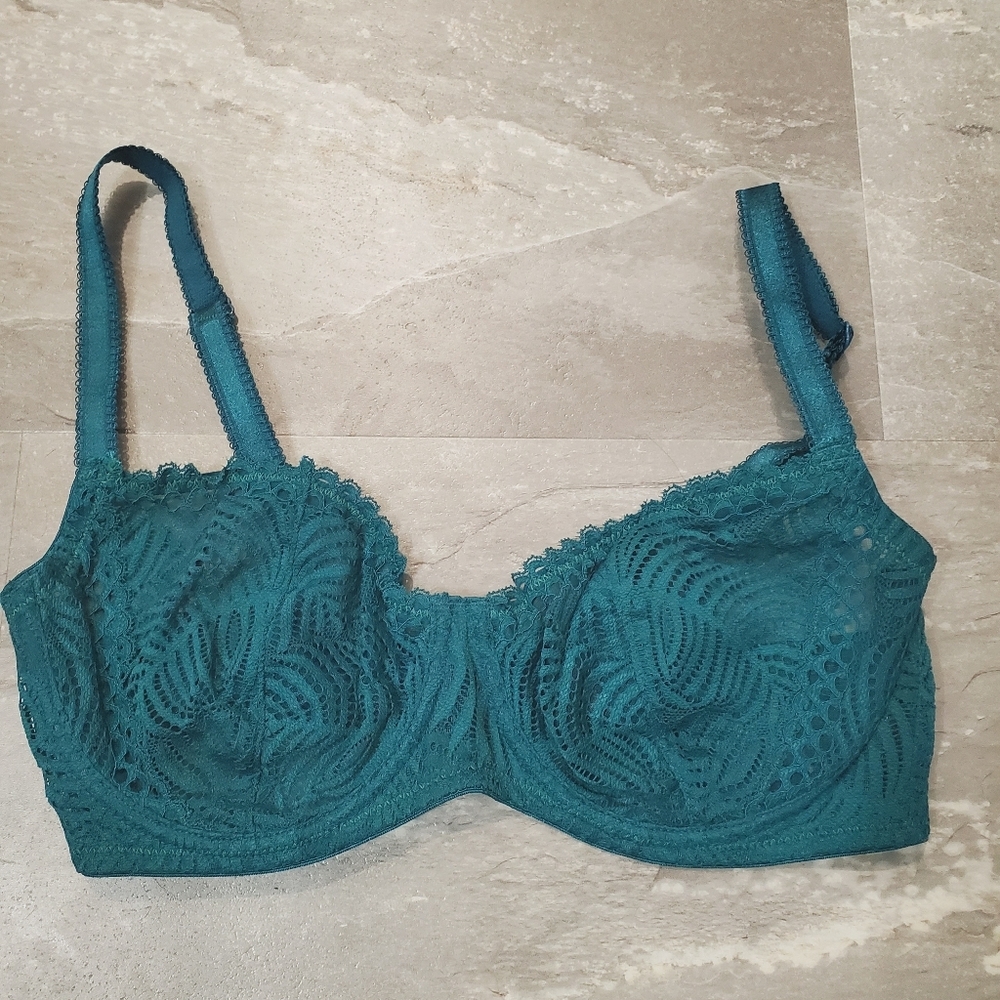 Blush Lingerie Teal (Blue/Green) Lace Bra. Metal Underwires. 34 E(DD).